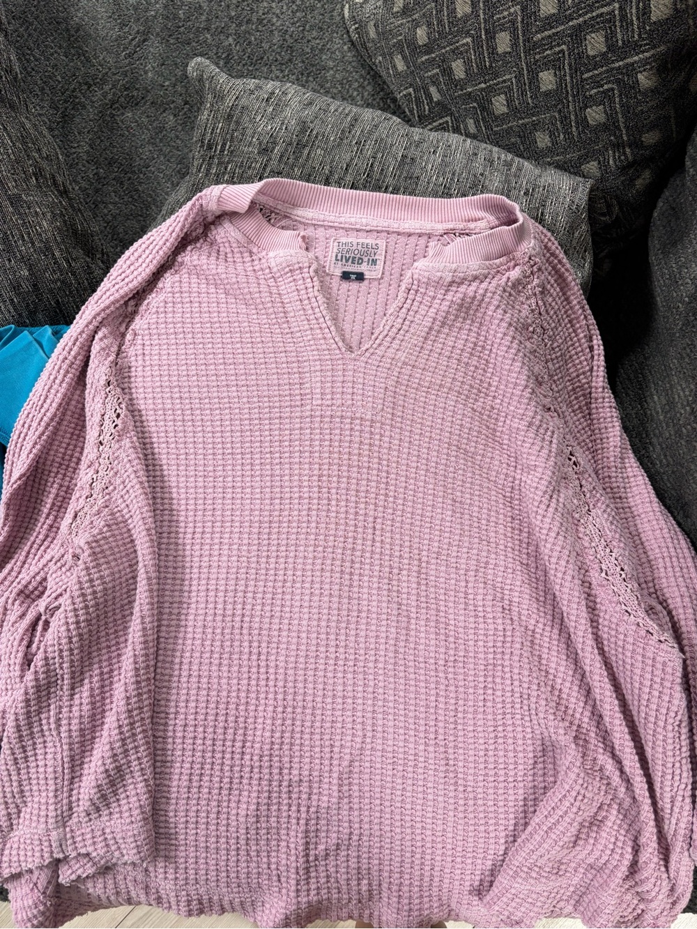 American Eagle Outfitters Lilac Waffle Knit Scoop-Neck Sweater